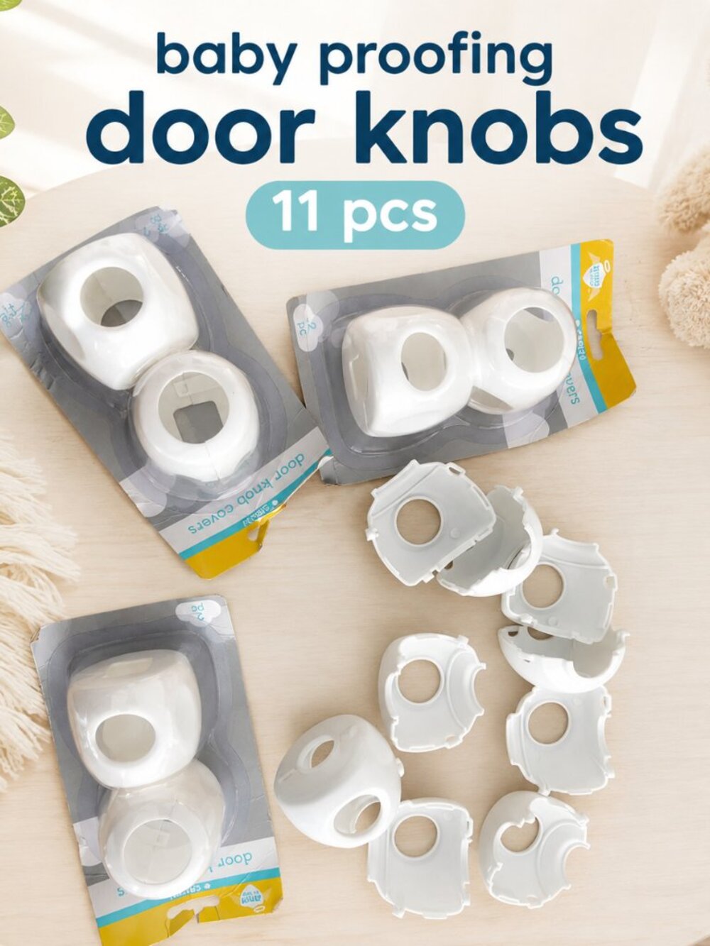 White Child Safety Door Knob Covers - Pack of 11 pc, baby proofing, round handle